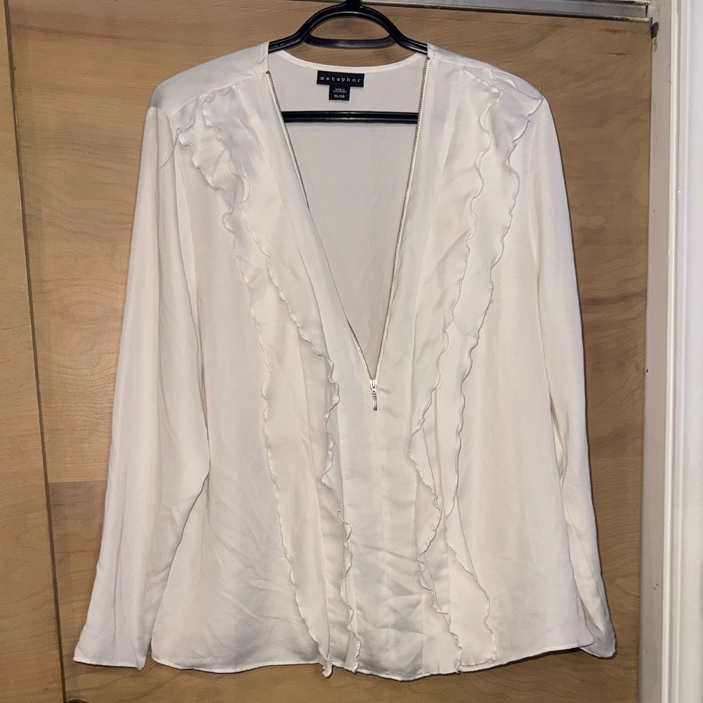 Metaphor Ivory Ruffle V-Neck Blouse
